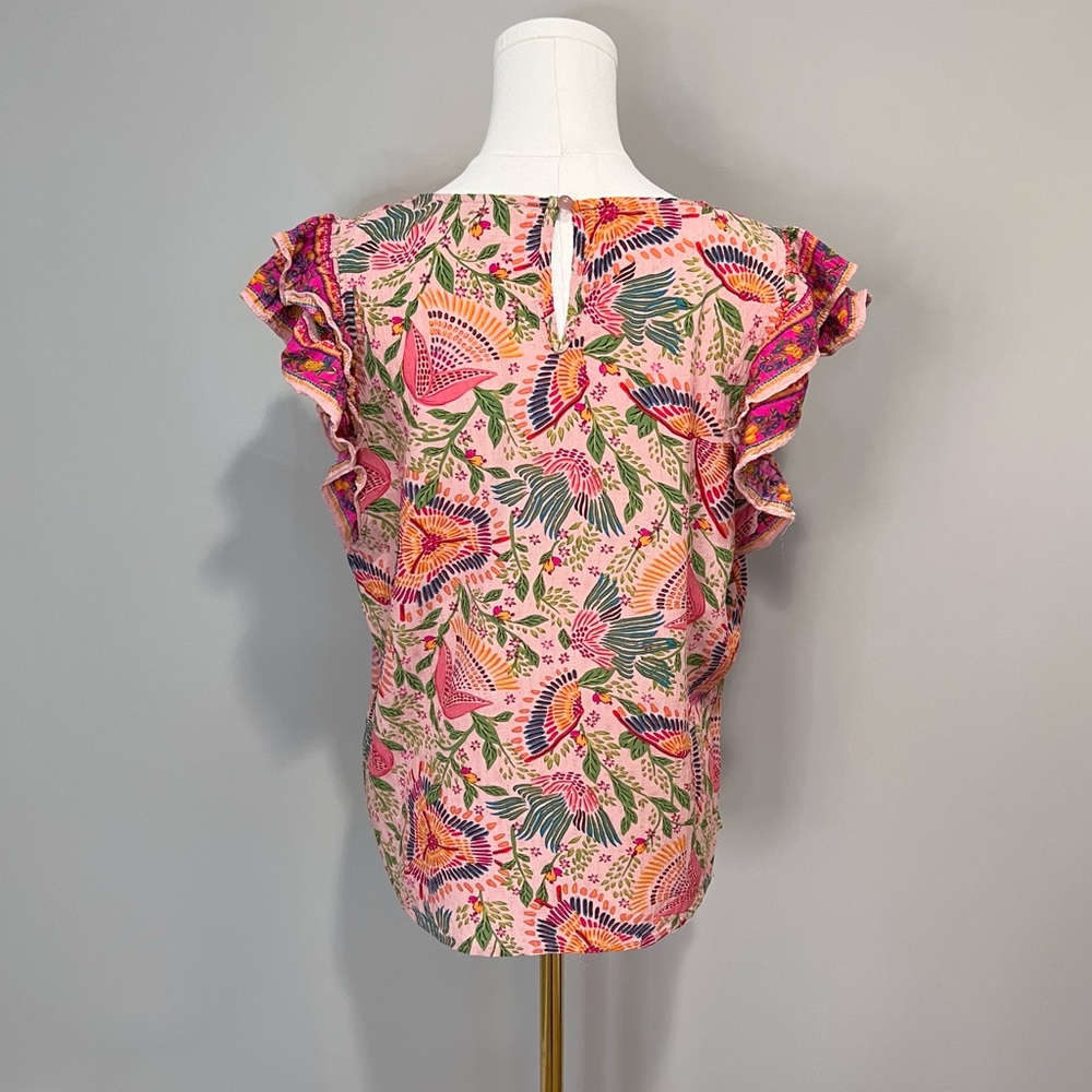 Cynthia Rowley Floral Ruffle Sleeve Top Size L - Picture 4 of 8